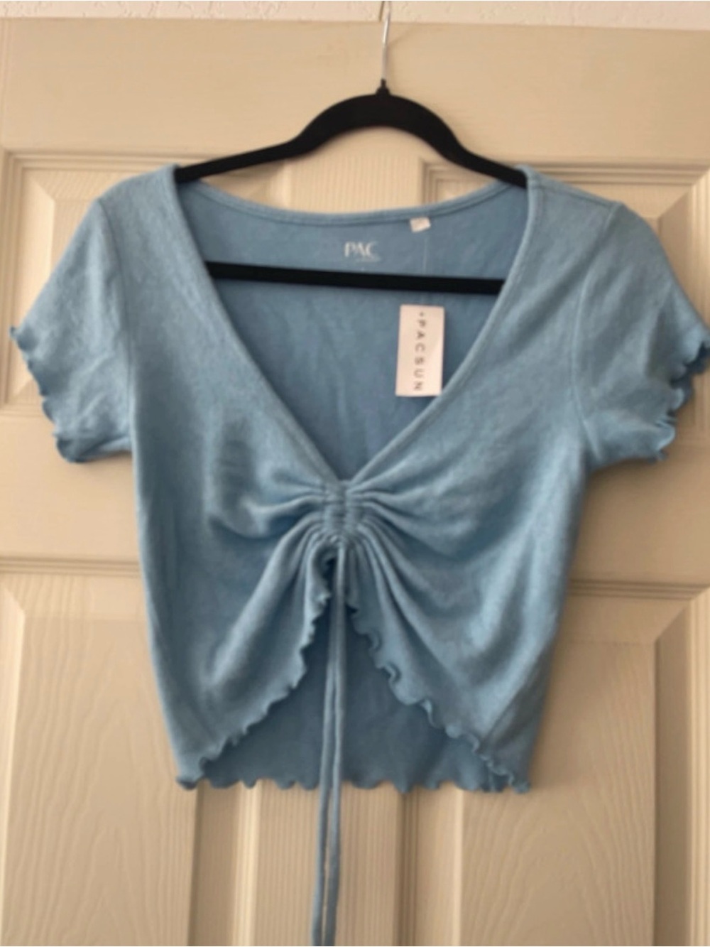 PacSun Baby Blue Ruched Drawstring V-Neck Crop Top